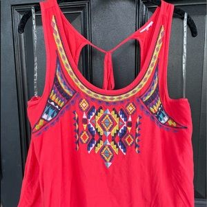 Orange Embroidered Aztec CropTop Tank with Keyhole
